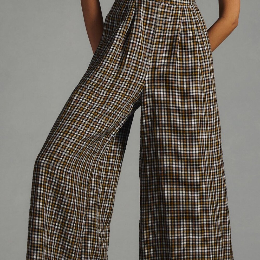 By Anthropologie Embroidered Plaid Jumpsuit NWOT Size XS (0) - Picture 3 of 12
